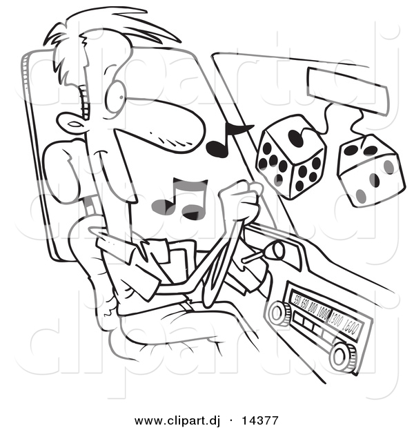 Vector of Cartoon Man Listing to Tunes in His Car - Coloring Page Outline