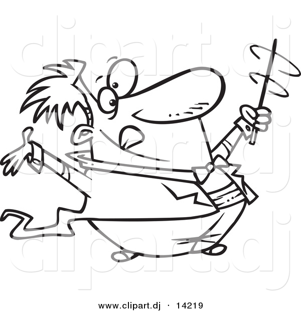 Vector of Cartoon Music Conductor Swirling His Baton - Coloring Page Outline