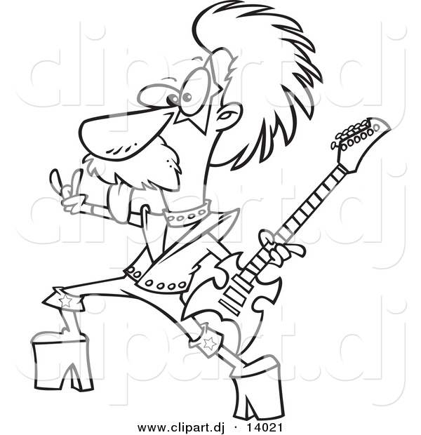 Vector of Cartoon Nerdy Guitarist - Coloring Page Outline