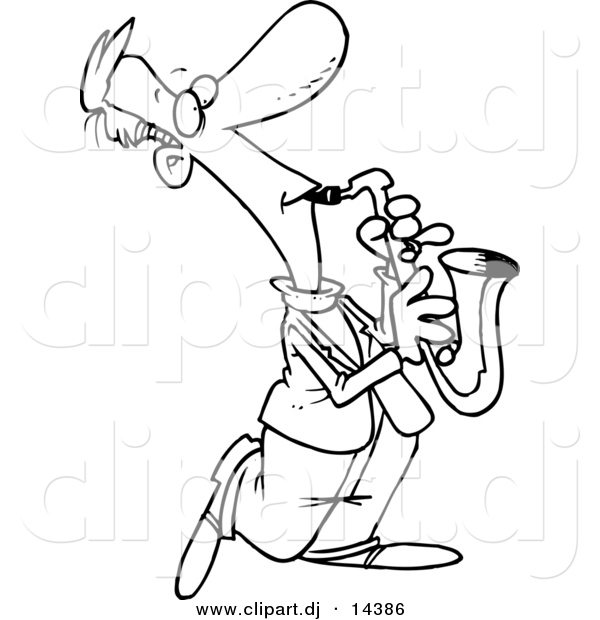 Vector of Cartoon Sax Player - Coloring Page Outline