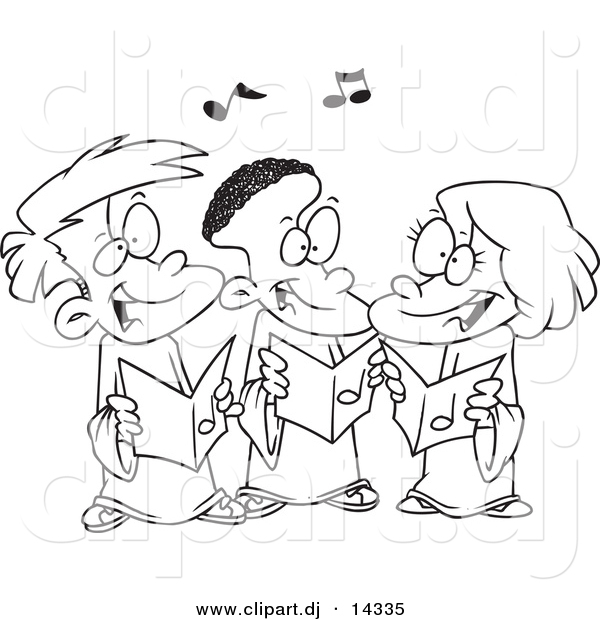 Vector of Cartoon Singing Kids in a Choir - Coloring Page Outline