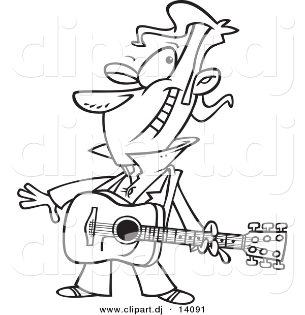 Vector of Cartoon Winking Male Guitarist - Coloring Page Outline
