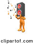 3d Cartoon Clipart of a Orange Man with Speaker Head Playing Loud Music by