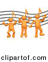 3d Cartoon Vector Clipart of a 3 Orange Music Note Head People Listening to Headphones by
