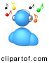 3d Clipart of a Blue Avatar Listening to Music by