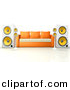 3d Clipart of a Living Room Sofa Surrounded by Large Speakers by