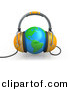 3d Clipart of a Orange Headphones over Blue Globe by 3poD