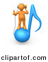 3d Clipart of a Orange Man Wearing Headphones While Standing on Blue Music Note by 3poD