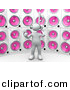 3d Clipart of a White Person Standing in Front of Huge Pink Speaker Wall by
