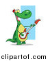 Cartoon Clipart of a Happy Dinosaur Rocking out and Playing His Guitar in His Music Band by Hit Toon