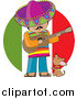Cartoon Clipart of a Male Mexican Musician Singing and Playing a Guitar with a Chihuahua by Maria Bell