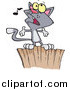 Cartoon Vector Clipart of a Gray Cat Singing on a Fence by Toonaday