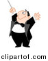Cartoon Vector Clipart of a Happy Chubby White Music Composer Man Holding His Arms and Baton up by Yayayoyo