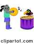 Cartoon Vector Clipart of a Happy Dog and Toucan Playing Cymbols and Drums by