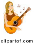 Cartoon Vector Clipart of a Happy Girl Playing Acoustic Guitar by BNP Design Studio