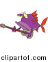 Cartoon Vector Clipart of a Purple Fish Playing a Guitar by Toonaday