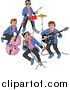 Cartoon Vector Clipart of a Rockabilly Music Band Singing and Playing the Bass Drums and Guitar by LaffToon