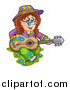 Cartoon Vector Clipart of a White Hippie Lady Playing a Guitar by Visekart