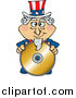Cartoon Vector Clipart of Uncle Sam Standing Behind a Blank Gold CD by Dennis Holmes Designs