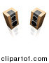 Clipart of 3d Wood Radio Speakers Facing Slightly Towards Each Other, on a Reflective White Surface by KJ Pargeter