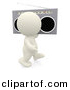 Clipart of a 3d White Kid Walking with Old School Boombox over His Shoulder by