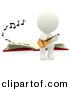 Clipart of a 3d White Person Playing Acoustic Guitar Beside a Book with Music Notes by