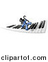 Clipart of a Blue Man Dancing on a Piano Keyboard by Leo Blanchette