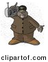 Clipart of a Cartoon Black Man Listening to Music with Portable Boombox Stereo over His Shoulder by Djart