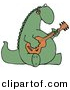 Clipart of a Cartoon Musical Dinosaur Singing While Playing Guitar by Djart
