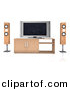 Clipart of a Home Theatre System with Wood Speaker Towers and a Widescreen Tv by