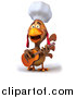 Vector Clipart of a 3d Cartoon Rooster Chef Posing with a Guitar by