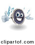 Vector Clipart of a 3d Happy Speaker Character Holding a Thumb up and Playing Tunes by AtStockIllustration