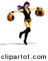 Vector Clipart of a 3d Purple Haired Rocker Chick Holding Two Radios and Dancing by