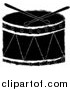 Vector Clipart of a Black and White Drum with Drumsticks by Pams Clipart