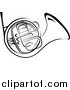 Vector Clipart of a Black and White French Horn by Vector Tradition SM