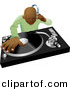Vector Clipart of a Black DJ Mixing Hip Hop Records by AtStockIllustration