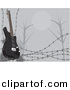 Vector Clipart of a Black Electric Guitar Featured with Barbed Wire and a Night Scene in the Background by David Rey
