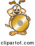 Vector Clipart of a Brown Dog Holding up a Blank Golden Cd or Dvd by Dennis Holmes Designs