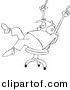 Vector Clipart of a Cartoon Chubby Man Rocking out to Music on an Office Chair - Outline Coloring Page Line Art by Djart