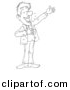 Vector Clipart of a Cartoon Man Happily Presenting Something - Outlined Coloring Page Art by Alex Bannykh