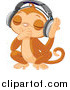 Vector Clipart of a DJ Monkey Closing His Eyes and Listening to Music with Headphones by Pushkin
