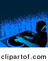 Vector Clipart of a DJ Playing Music with People Dancing in Blue Background by Dero