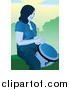 Vector Clipart of a Happy Woman Drummer by Mayawizard101