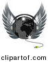 Vector Clipart of a Map Disco Ball Wearing Headphones and Wings by Elaineitalia