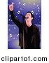 Vector Clipart of a Performing Male Singer and Notes over Purple by Mayawizard101
