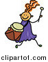 Vector Clipart of a Red Haired White Girl Running with a Drum by Prawny