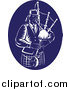 Vector Clipart of a Retro Dark Blue and White Bagpipe Player by Patrimonio