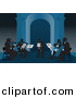 Vector Clipart of a Silhouetted Group Band of People Playing Violins Violas Cello and a Trumpet in Tones of Blues by David Rey