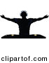 Vector Clipart of a Silhouetted Young Man Holding His Arm out Above Dual Record Mixer by Elaineitalia