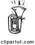 Vector Clipart of a Tuba - White and Black Woodcut Version by Xunantunich